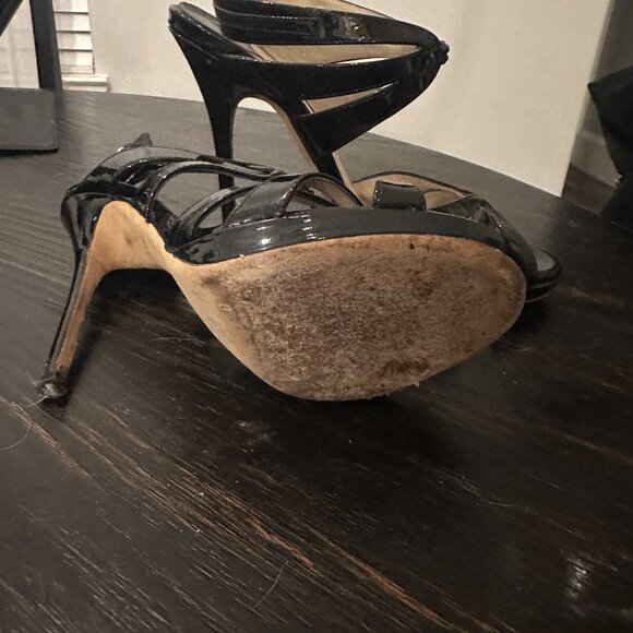 Jimmy Choo Black Patent Leather Strappy Heels, Size 37.5 (7.5) - Picture 3 of 3